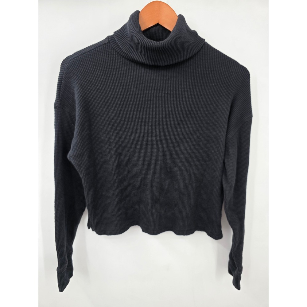 Abercrombie & Fitch Soft Cozy Waffle Knit Turtleneck Sweater Charcoal Black XS